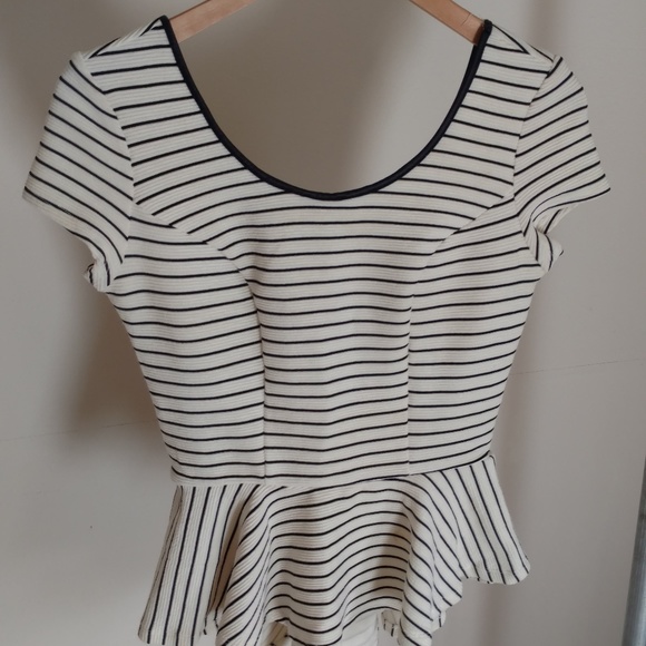 Xhilaration Striped Sleeve High Low Peplum Top [S] - Picture 1 of 5